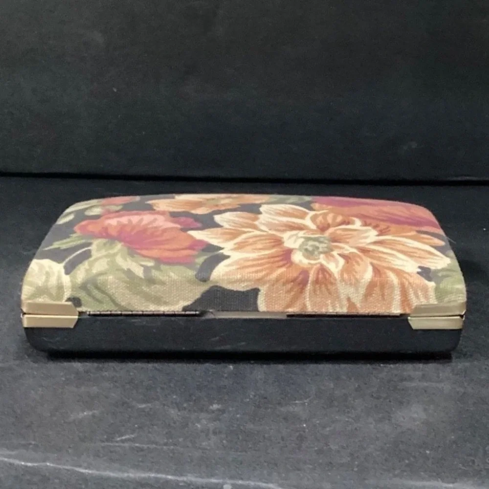 Floral Tapestry Jewelry Travel Case Mirror‎ Multi Compartment Gold Tone Vintage